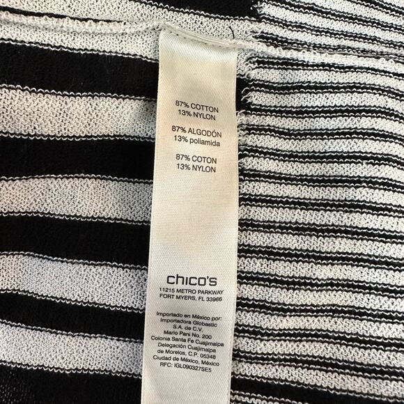 Chicos Lightweight Open Front Knit Cardigan XL Black White Brown Stripe Size 3 - Picture 8 of 8
